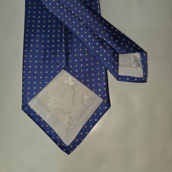 Brooks Brothers Blue Italian Silk Tie Gold Silver Pin Dot Stain Resistant USA - Picture 5 of 7
